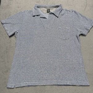 Eleventy Mens Polo Medium Blue White Striped‎ Terry Cloth Luxury Italy